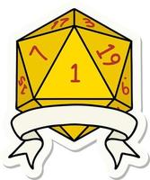 natural one d20 dice roll sticker vector