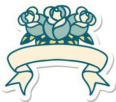 tattoo sticker with banner of a bouquet of flowers vector
