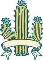 tatuaje con pancarta de un cactus vector