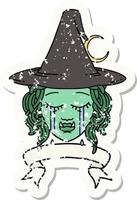 crying half orc witch character face illustration vector
