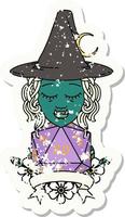 personaje de bruja medio orco con ilustración natural de 20 dados vector