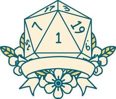 natural one d20 dice roll illustration vector