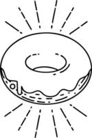 donut helado tradicional de trabajo de línea negra estilo tatuaje vector