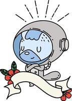 banner with tattoo style animal in astronaut suit vector