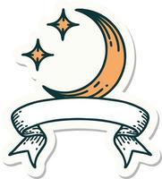 pegatina de tatuaje con pancarta de luna y estrellas vector