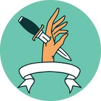 icon with banner of a dagger in the hand vector