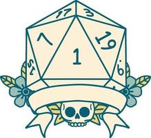 natural one d20 dice roll illustration vector