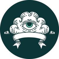 icon with banner of an all seeing eye cloud vector