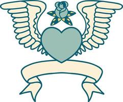 tattoo with banner of a heart with wings vector