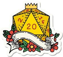 natural twenty D20 dice roll sticker vector