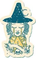 crying human witch with natural D20 roll illustration vector