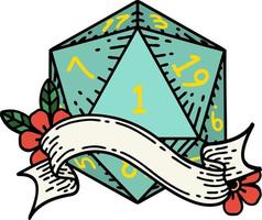 natural one d20 dice roll illustration vector