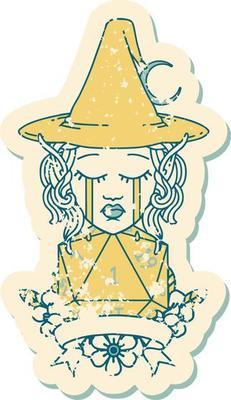 crying elf mage character with natural one dice roll illustration