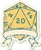 natural 20 critical hit D20 dice roll illustration vector