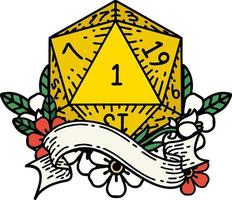 natural one d20 dice roll illustration vector