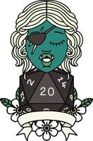 half orc rogue character with natural twenty dice roll illustration vector