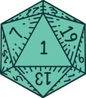 natural 1 D20 dice roll illustration vector