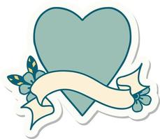 tattoo sticker with banner of a heart vector