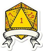 natural one d20 dice roll sticker vector