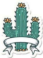 etiqueta engomada del tatuaje con la pancarta de un cactus vector