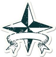 grunge sticker with banner of a star symbol vector