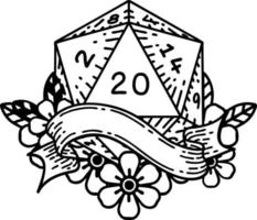 natural twenty D20 dice roll illustration vector