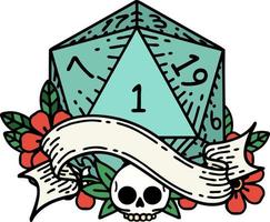 natural one d20 dice roll illustration vector