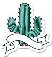 tattoo sticker with banner of a cactus vector