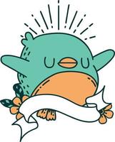 banner with tattoo style flapping robin vector