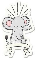 grunge sticker of tattoo style cute elephant vector