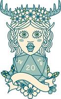 elf druid with natural twenty dice roll illustration vector
