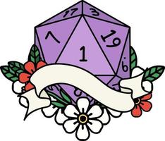 natural one d20 dice roll illustration vector