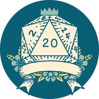 natural 20 critical hit D20 dice roll illustration vector