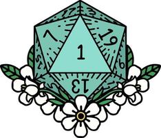 natural one dice roll with floral elements illustration vector