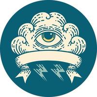 icon with banner of an all seeing eye cloud vector