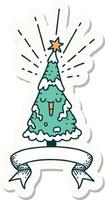 sticker of tattoo style happy christmas tree vector