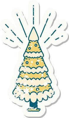grunge sticker of tattoo style snow covered pine tree