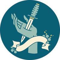icon with banner of a dagger in the hand vector