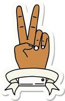 peace two finger hand gesture with banner sticker vector