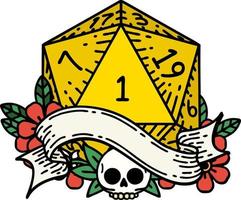 natural one d20 dice roll illustration vector