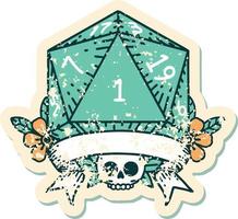 natural one d20 dice roll illustration vector