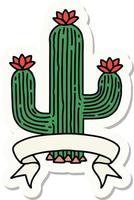 tattoo sticker with banner of a cactus vector