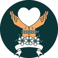 icon with banner of tied hands and a heart vector