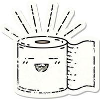 grunge sticker of tattoo style toilet paper character vector