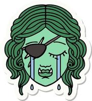 crying half orc rogue character face sticker vector