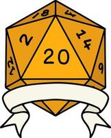 ilustración de tirada de dados d20 de golpe crítico natural 20 vector