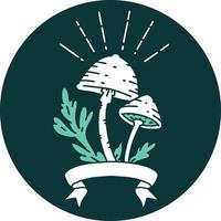 icon of tattoo style mushrooms vector