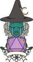 crying half orc witch character with natural one roll illustration vector