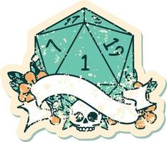 natural one d20 dice roll illustration vector