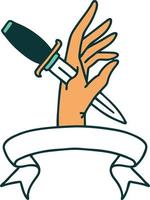 tattoo with banner of a dagger in the hand vector